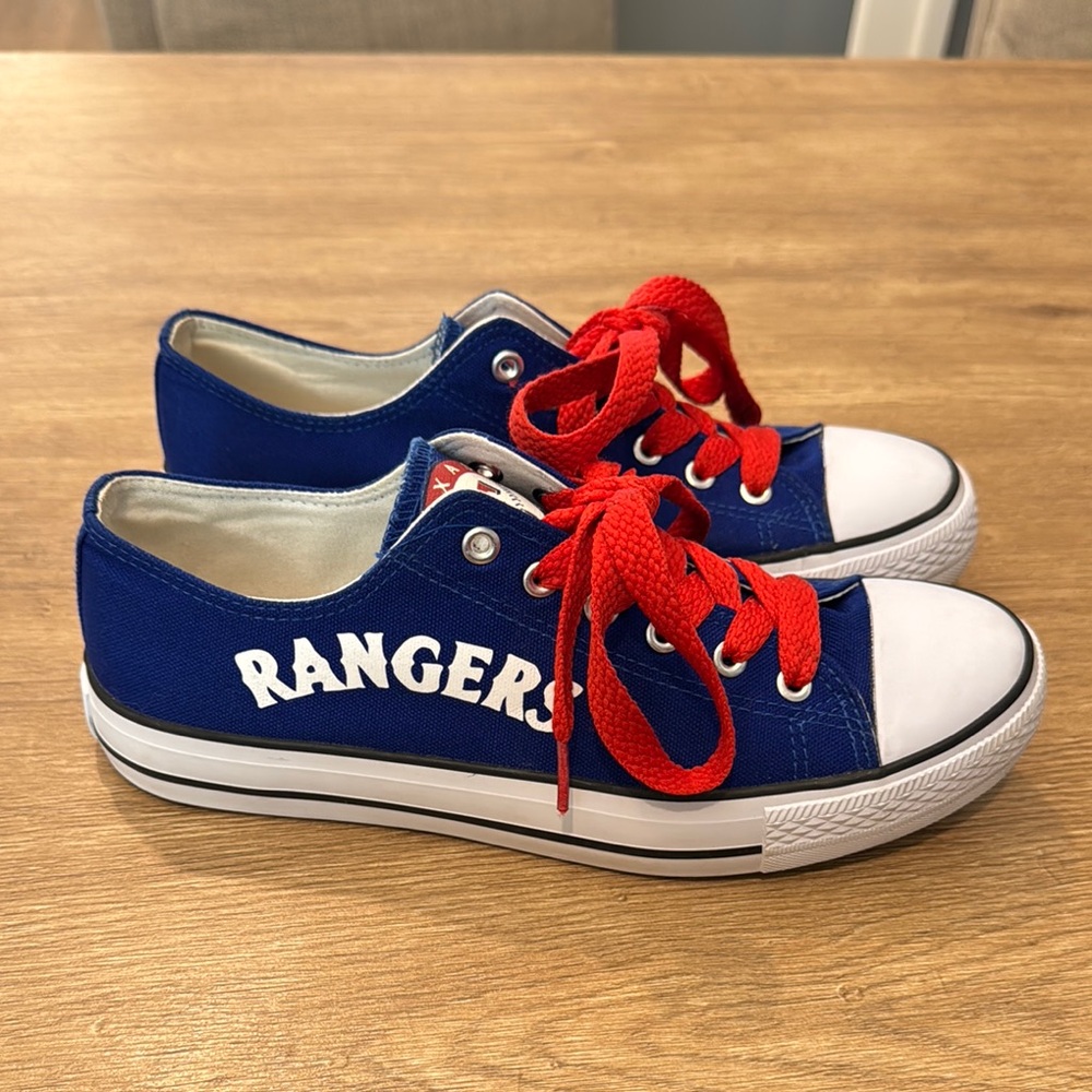 Rangers Low-Top Canvas Sneakers in Blue with Red Laces